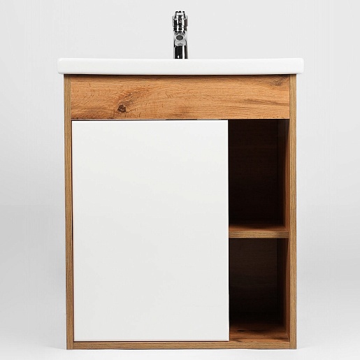 Viant Тумба под раковину Бостон 50 подвесная белая/дуб вотан – фотография-2